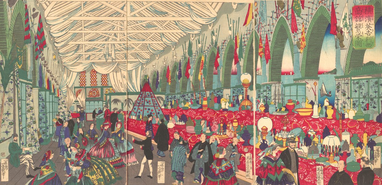 "The Flourishing of an English Trading Firm in Yokohama", 9. måned, 1870. af Utagawa Yoshiiku