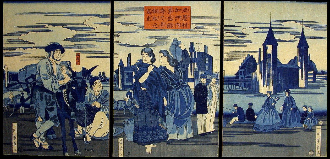 S -familie TCH F A Coppe RP P Hayashi T O -F Tae Ty F Wakai G Ton (en kopi af Washington Doban i American Sake) af Utagawa Yoshikazu