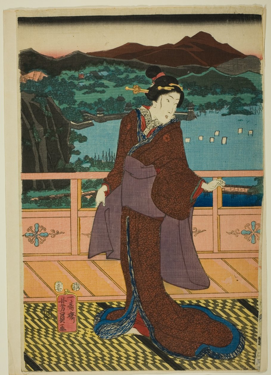 De otte udsigter ved Biwa-søen om aftenen (Omi Hakkei Moku) af Utagawa Yoshikazu
