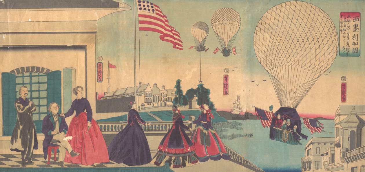American Balloon Ascension Amerikakoku, 6. måned, 1867. af Utagawa Yoshitora