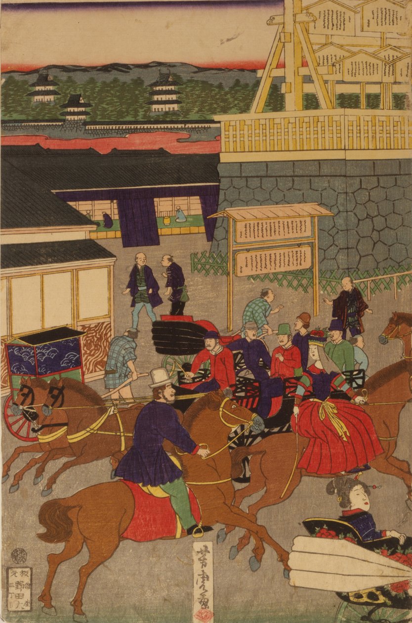 F ぉ Sælger nyt g Nihonbashi sæt c Jordtemperatur f og ophold. Toi Nihonbashi version Engelsk figur T teori ptykon af Utagawa Yoshitora