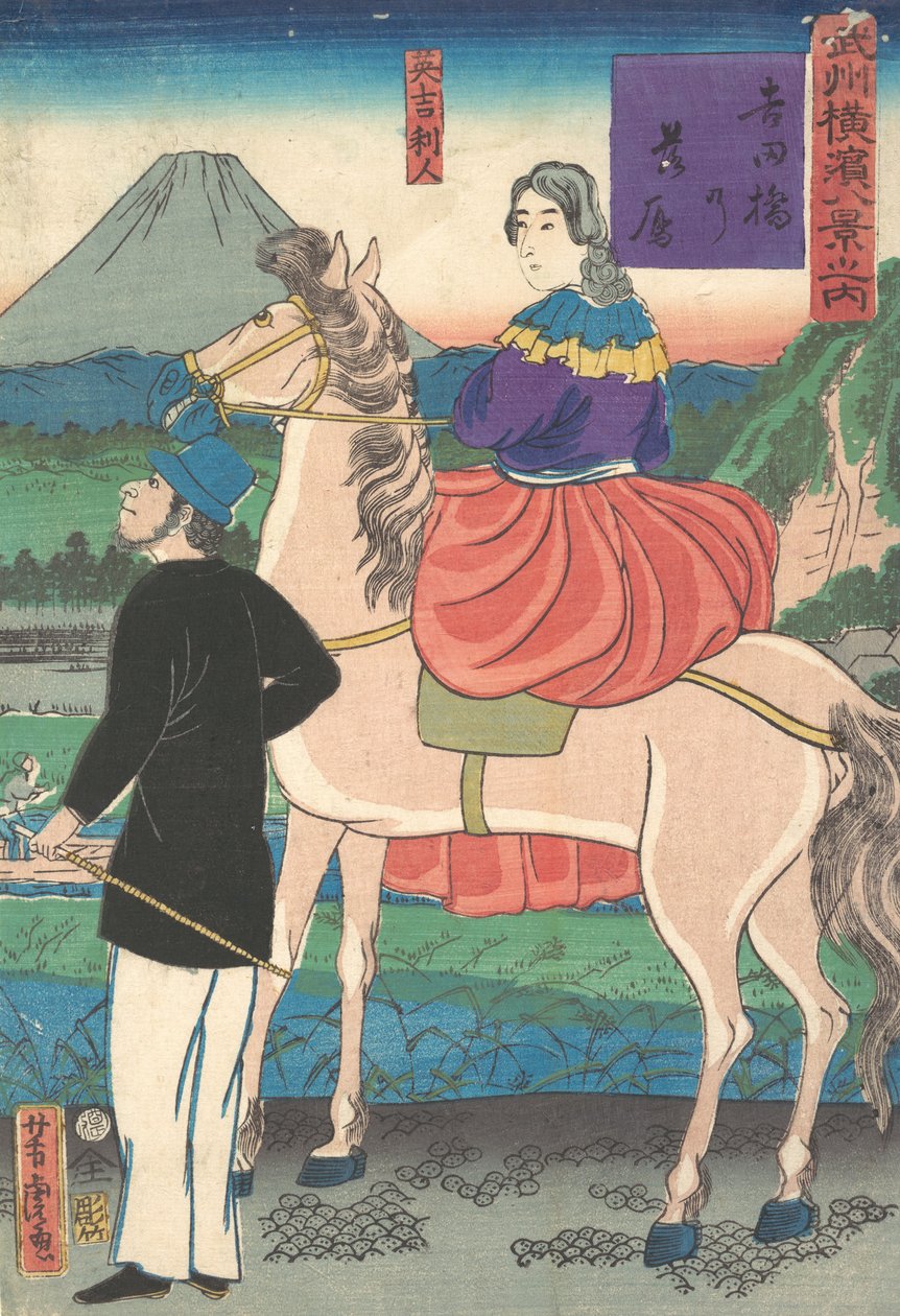 Twilight, ser på vilde gæs, der flyver ned mod Yoshida-broen, januar 1861. af Utagawa Yoshitora