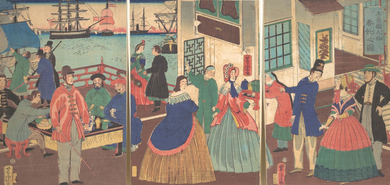 Syn på at spise og drikke af mennesker i fem lande, 1861, 12. måned. af Utagawa Yoshitora