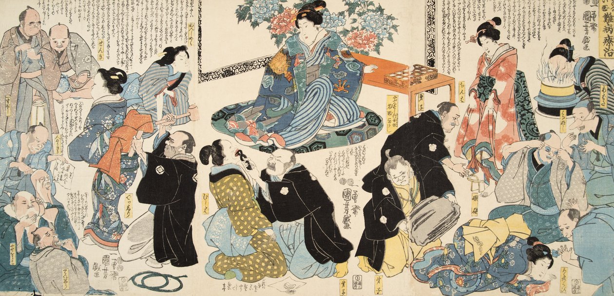 Scene fra Genji monogatari (Fortælling om Genji) af Murasaki Shibuku (f. 978) ca. 1860 (træblok i farver) af Utagawa and Toyokuni Kuniyoshi
