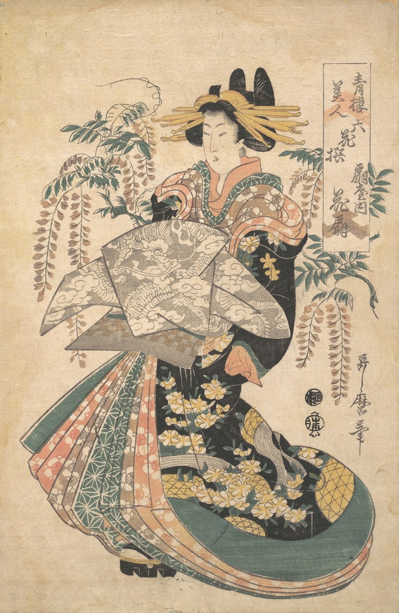 En kurtisane med Wisteria i baggrunden. af Utamaro II
