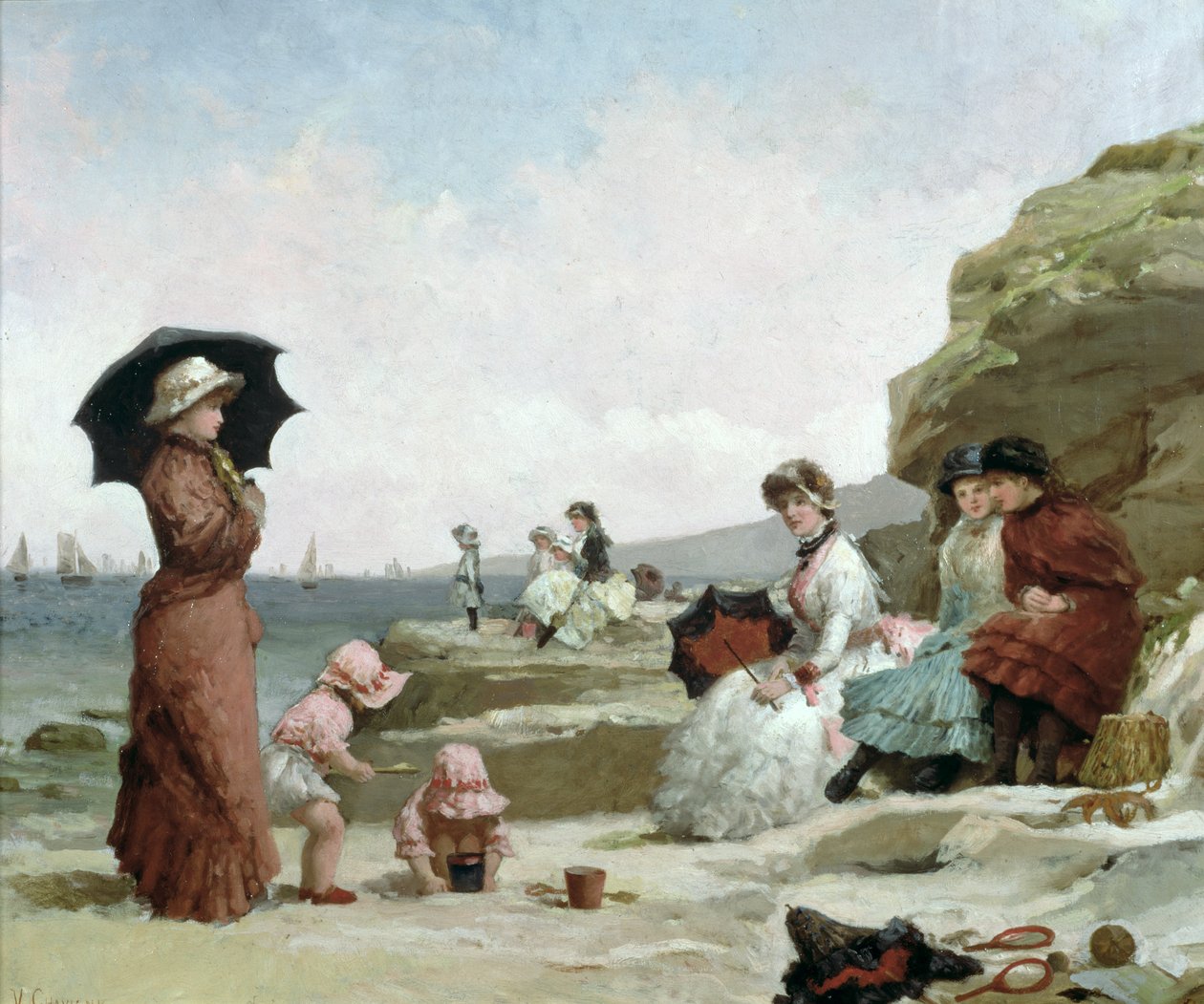 Havlandskab, figurer på stranden, ca. 1870 af V. Chavigny