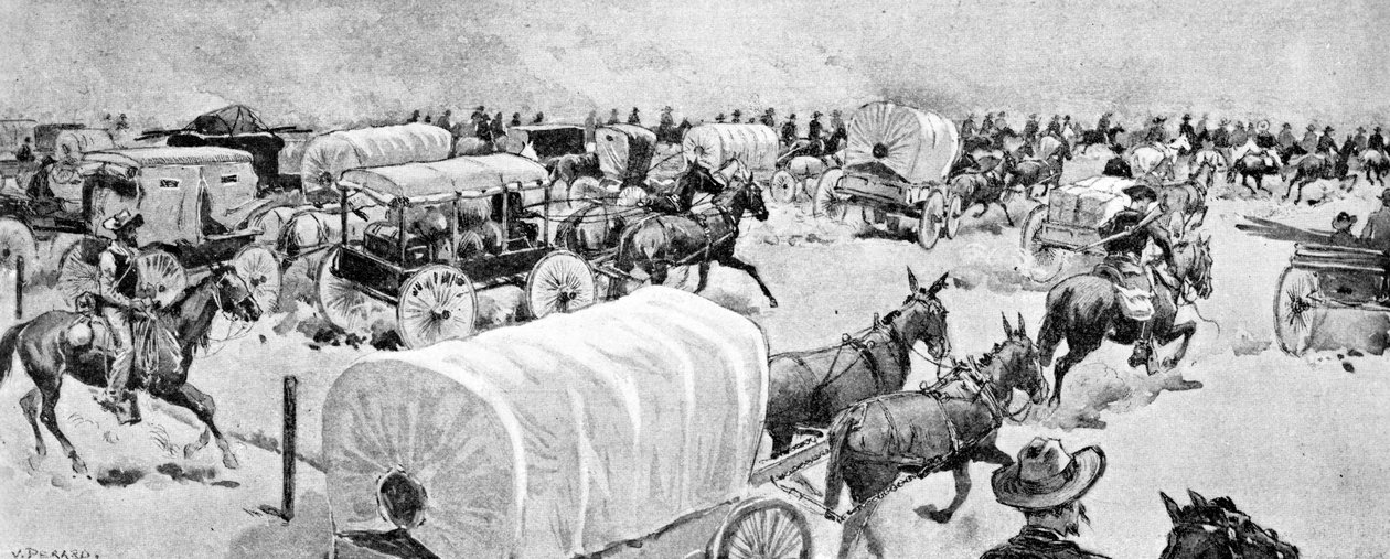 The Grand Rush ved middagstid den 16. september: Kigger mod øst langs sydlinjen af Indian School Reserve, 1893 af V. Perard