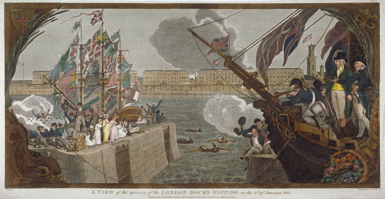 Åbningen af London Docks, Wapping, 1805 af V Woodthorpe