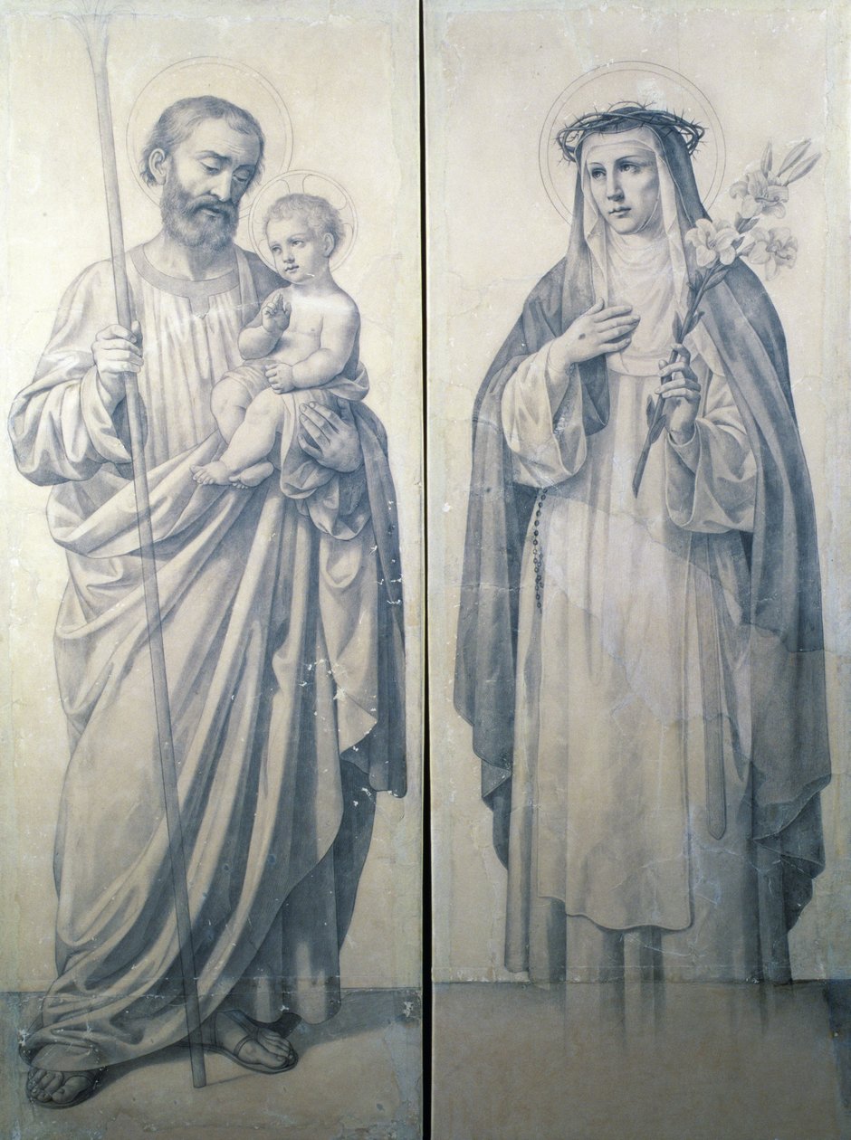 Forberedende tegning af St. Catherine af Siena og St. Christopher af V. de Matteis