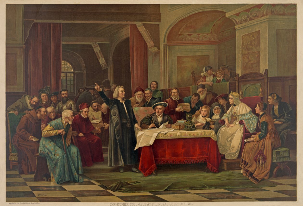 Christopher Columbus ved det kongelige hof i Spanien, pub.1884 af Vaclav Brozik
