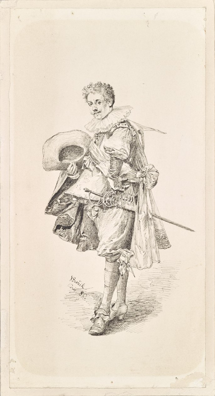 Gentleman i renæssancekostume og krave af Vaclav Brozik