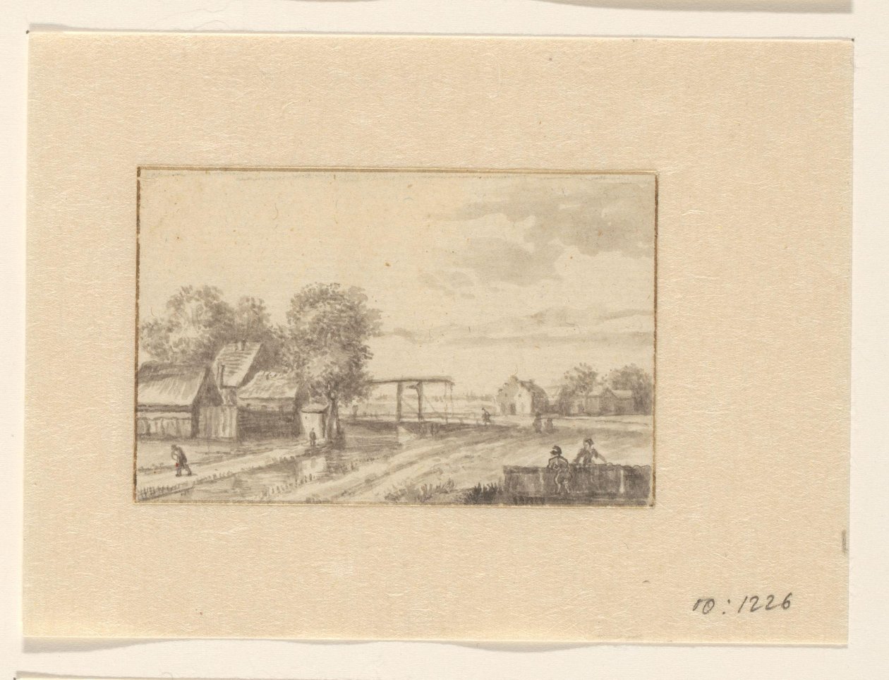 Landskab med huse og vindebro af Valentijn (possibly)
