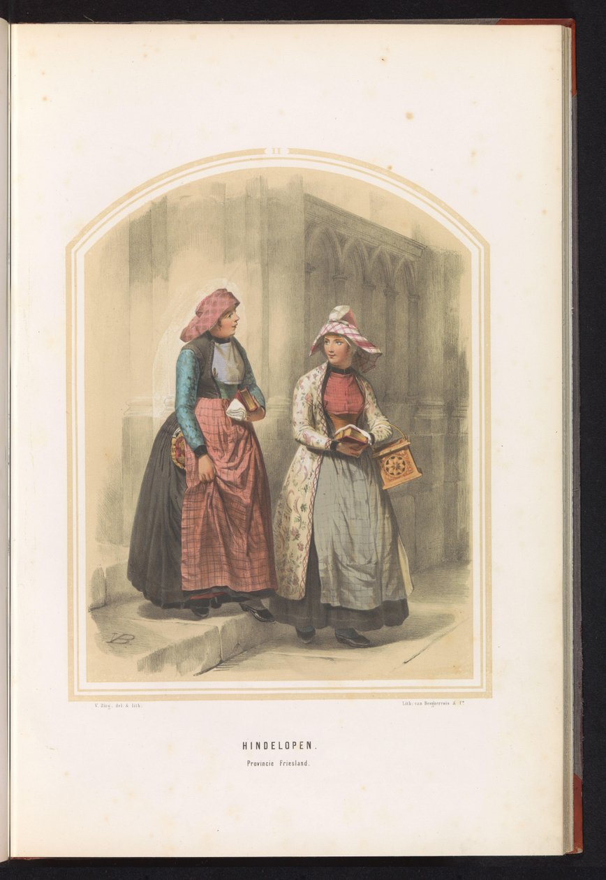 Traditionelt dragt af Hindeloopen i Friesland, 1857 Hindring. Provinsen Friesland / II (titel på objektet) af Valentijn Bing