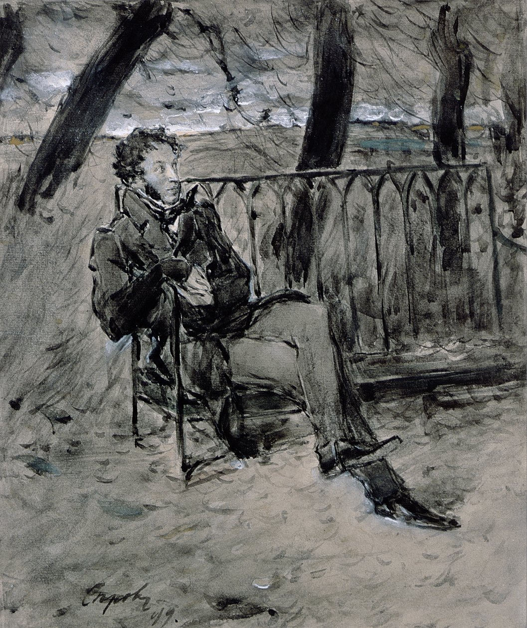 Alexander Pushkin (1865-1911) i en park, 1899 af Valentin Aleksandrovich Serov