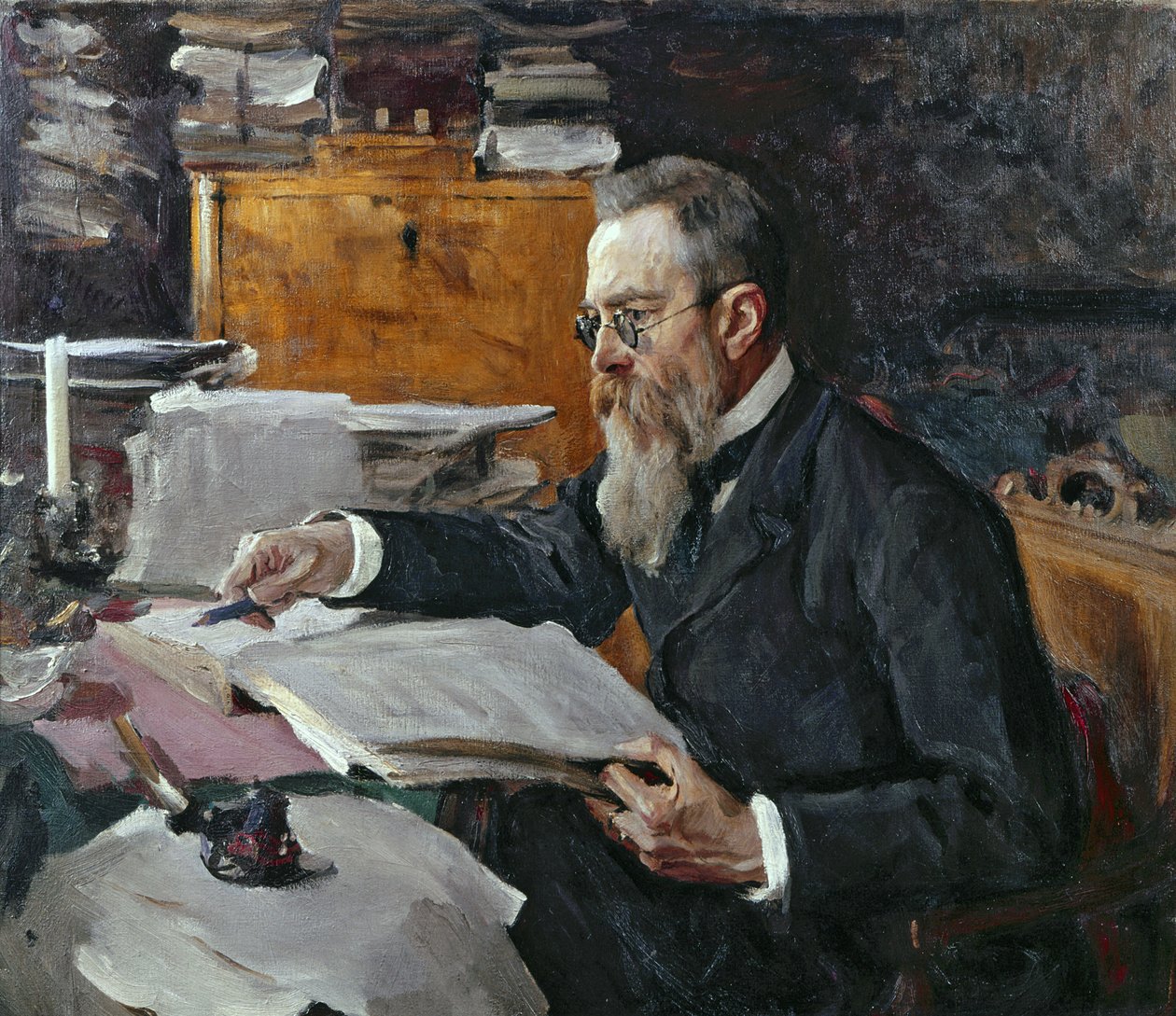 Portræt af Nikolai Andreyevich Rimsky-Korsakov af Valentin Aleksandrovich Serov