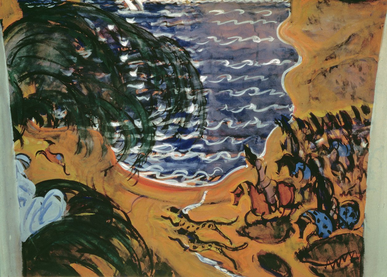 Skitse til design af et gardin til balletten Scheherazade, 1910 (tempera på pap) af Valentin Aleksandrovich Serov