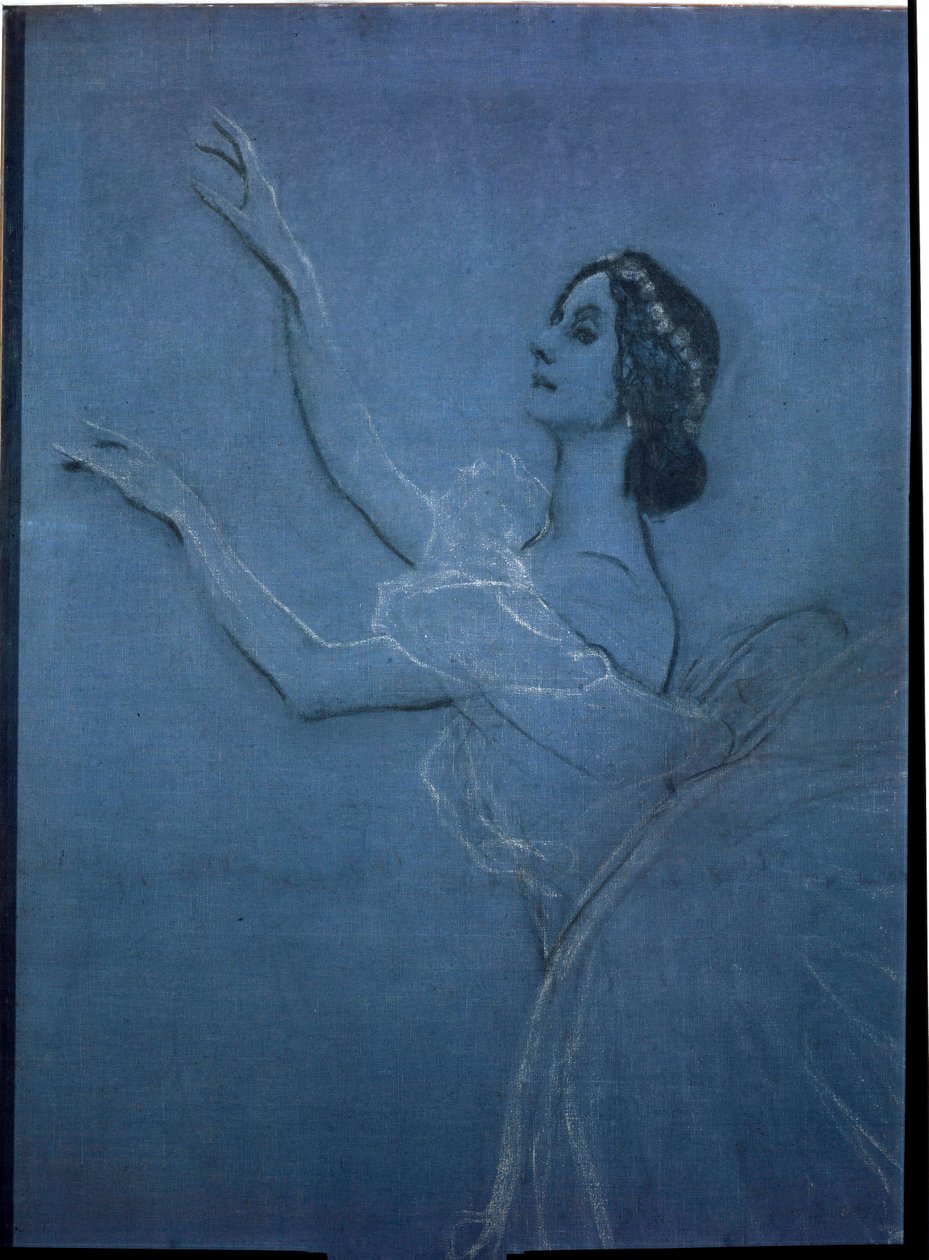 Ballerinaen Anna Pavlova (1882-1931) i balletten "Sylphides" af Frederic Chopin (1810-1849) (detalje). Værk af Valentin Alexandrovich Serov (1865-1911), tempera og kridt på lærred af Valentin Aleksandrovich Serov