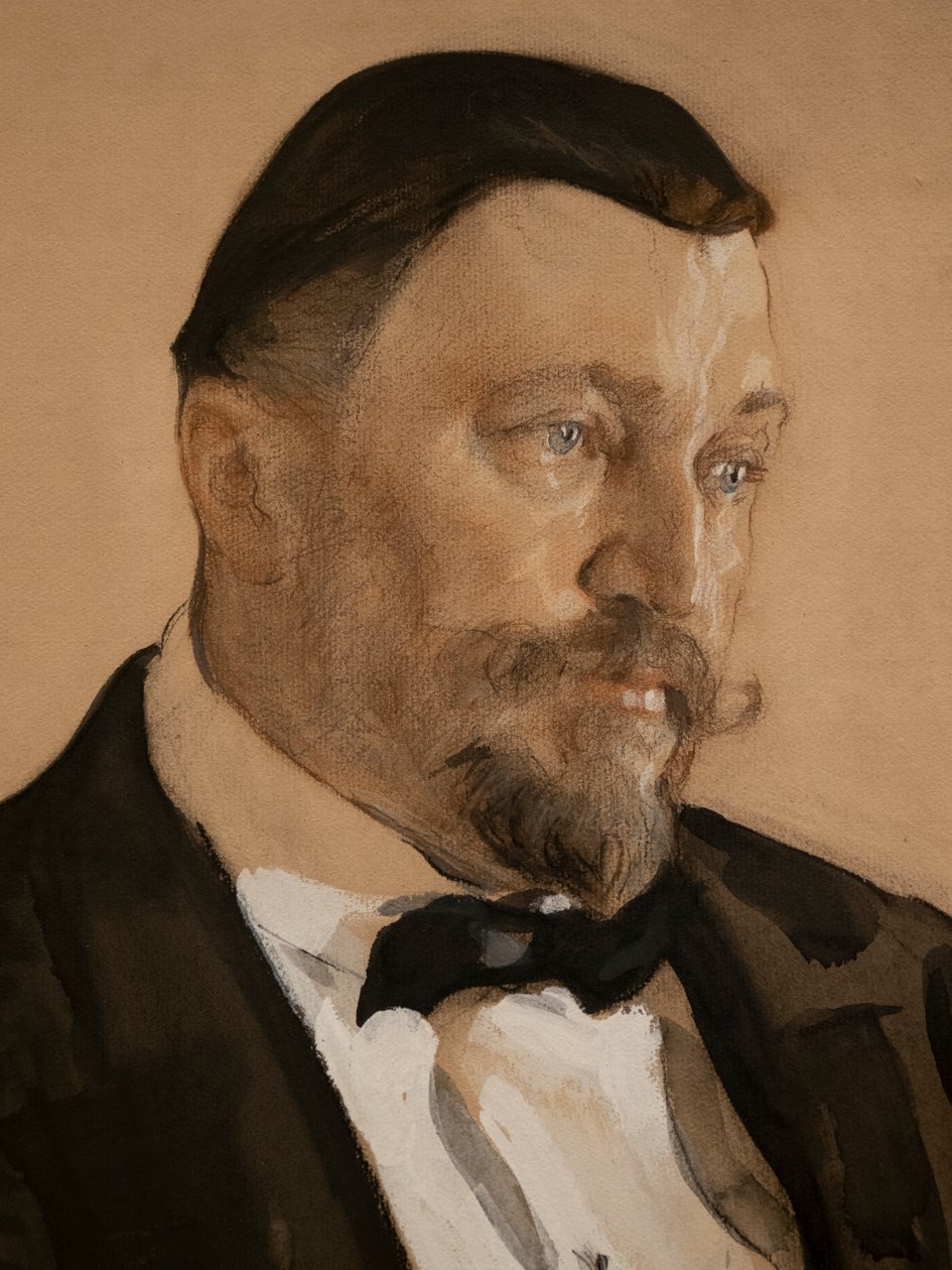 Portræt af Alexey Vikulovich Morozov (detaljer) af Valentin Aleksandrovich Serov