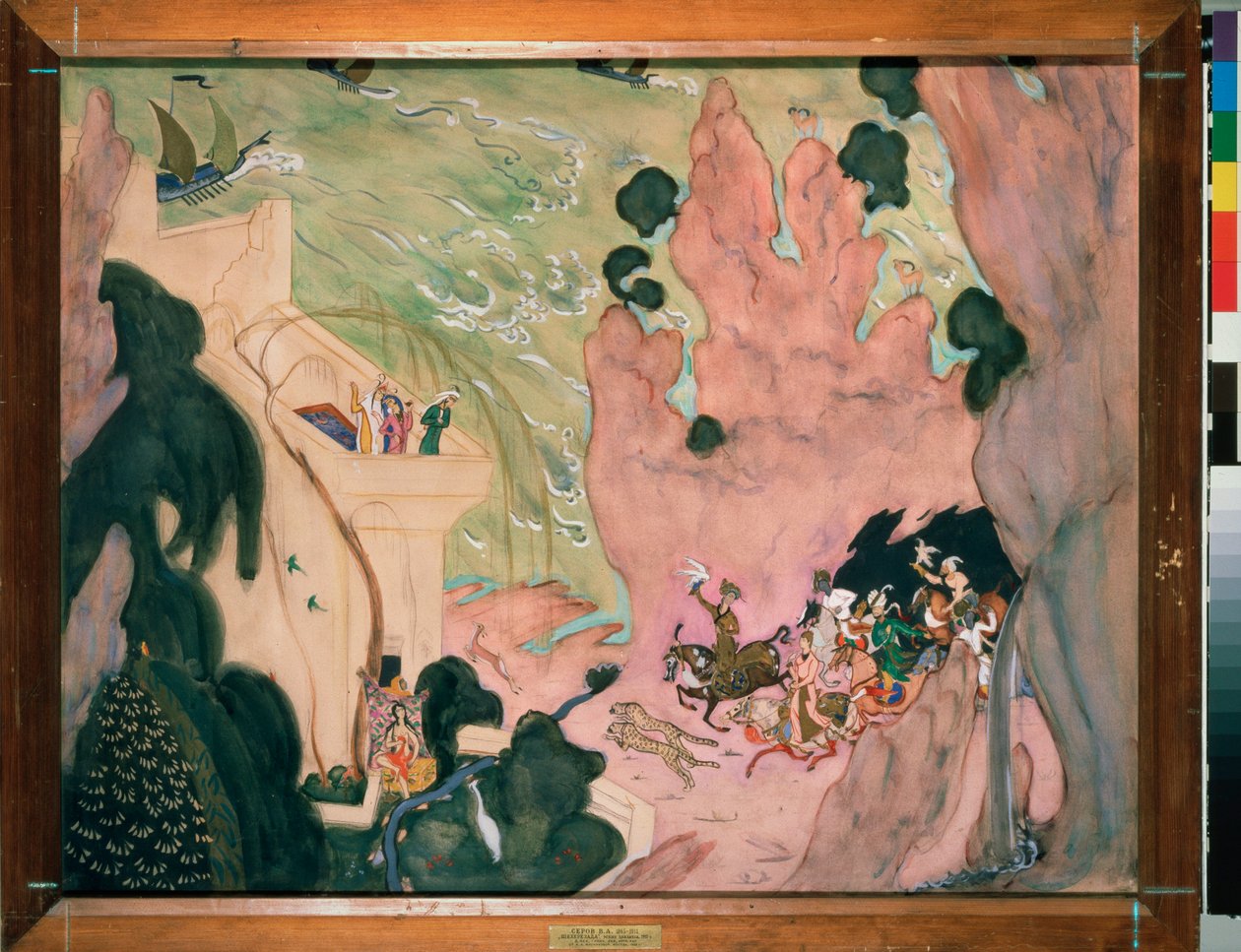 Forberedende gardin til balletten ""Sheherazade"" (Scheherazade) af Nicholas (Nikolai) Rimsky Korsakov (Rimsky-Korsakov) (1844-1908). Værk af Valentin Alexandrovich Serov (1865-1911), akvarel og gouache på papir af Valentin Aleksandrovich Serov