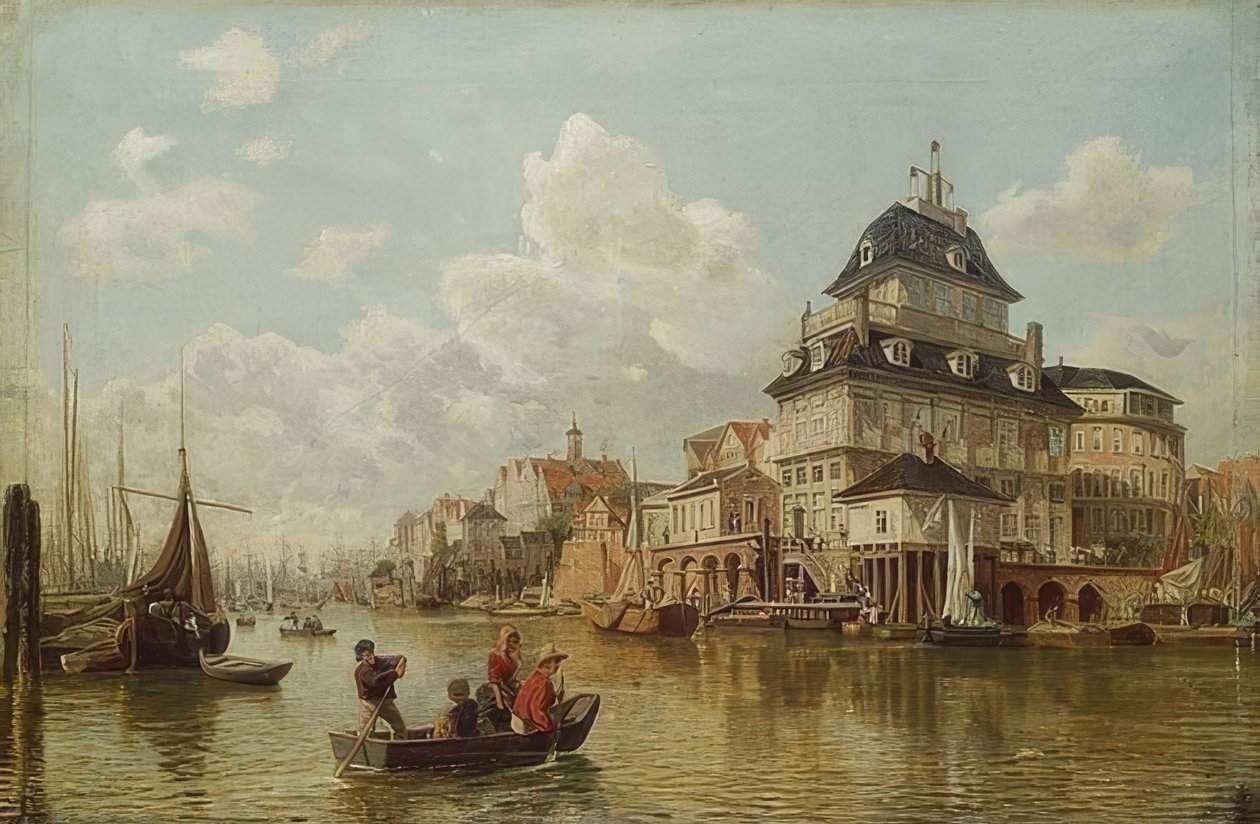 Træhuset ved havnen i Hamborg. 1850 af Valentin Ruths