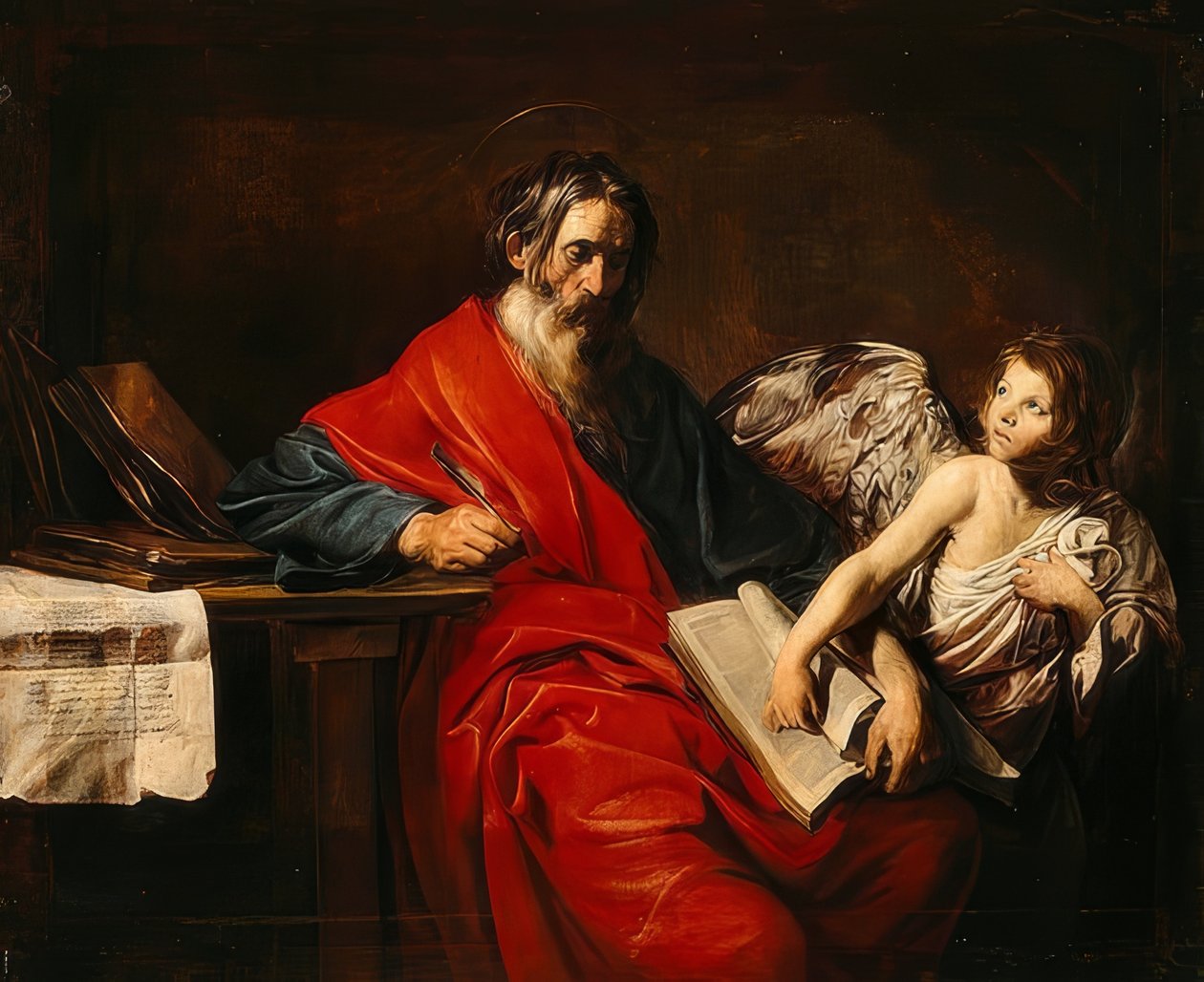 Evangelisten Matthæus. Omkring 1625 af Valentin de Boullogne