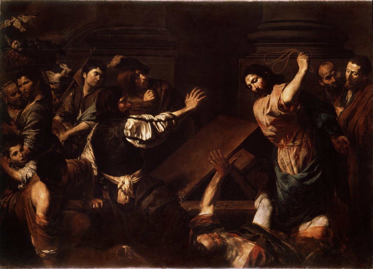 "Christ Driving the Money Lenders from the Temple" (Christ Driving the Money Lenders from the Temple) Maleri af Valentin de Boulogne (1591-1632) 1620-1625 Dim. 192x266,5 cm Eremitagemuseet, Sankt Petersborg af Valentin de Boulogne