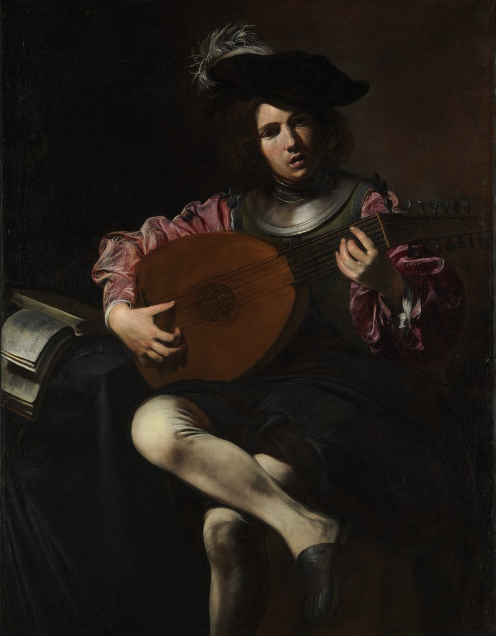 Lutespiller, ca. 1625-26 (olie på lærred) af Valentin de Boulogne