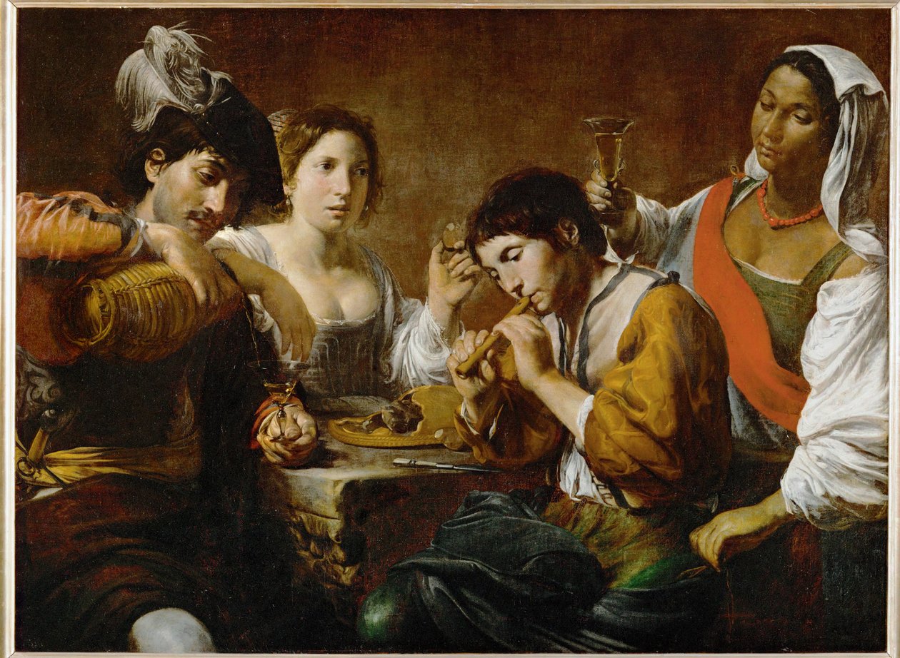Reunion dans un cabaret - Selskab på et værtshus ... af Valentin de Boulogne