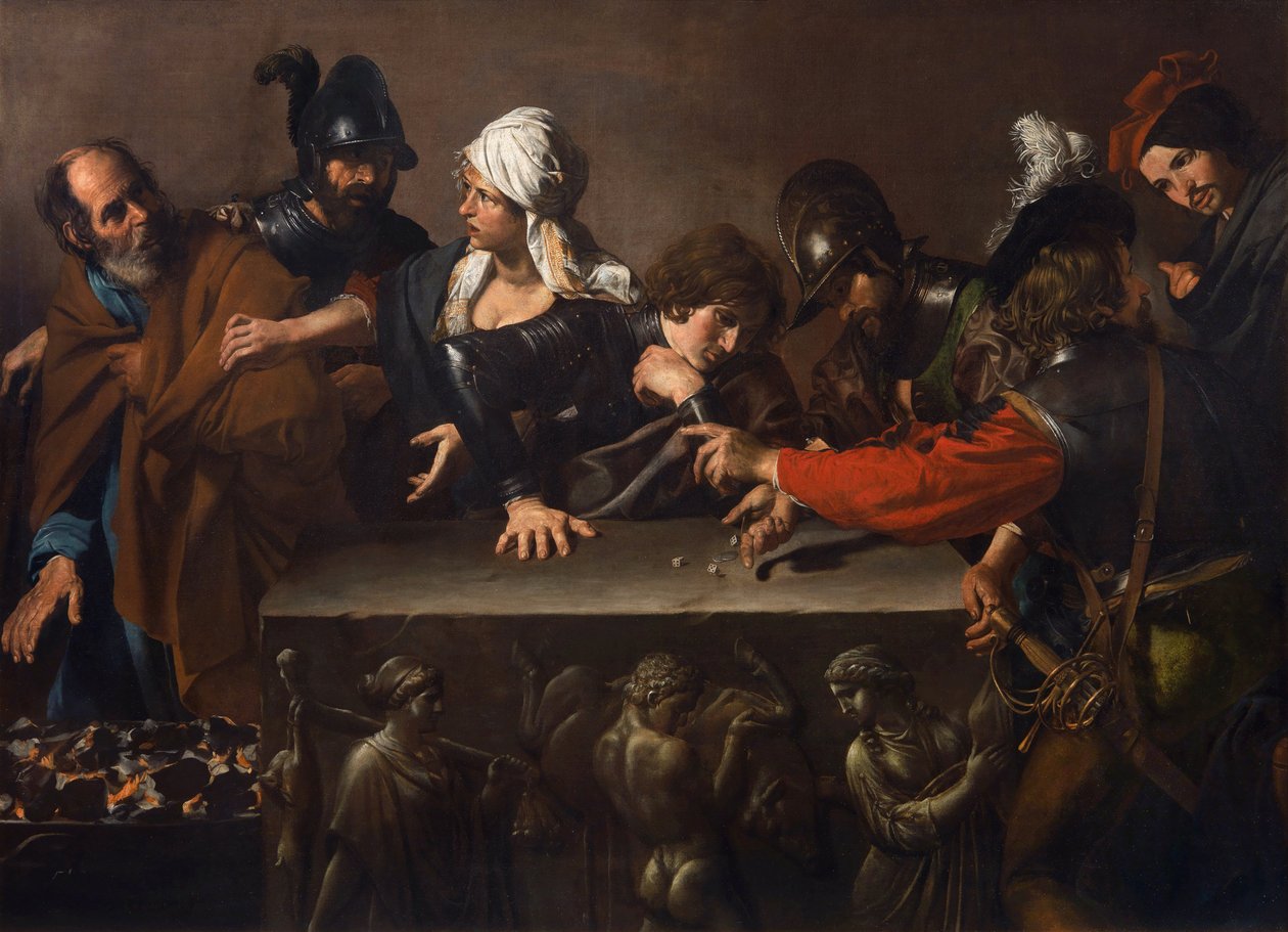 Fornægtelsen af ​​Sankt Peter, af Valentin de Boulogne (1591-1632). Olie på lærred, ca. 1616-1617. Mål: 171,5x241 cm. Roberto Longhi Art History Studies Foundation, Firenze af Valentin de Boulogne