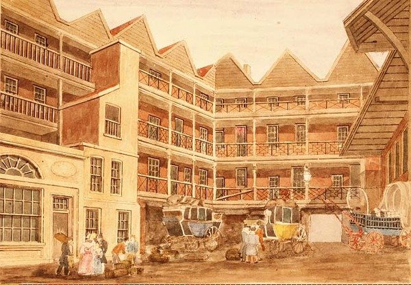 Bull and Mouth Inn Yard, ca. 1806 af Valentine Davis
