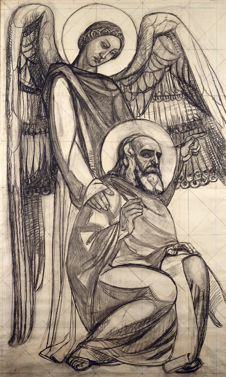 St. John and the Angel, 1925 (kul og blyant på papir) af Valentine Reyre