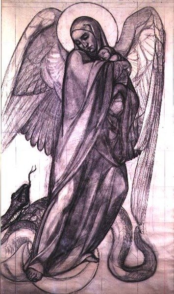 The Virgin of the Apocalypse, 1925 (kul & blyant på papir) af Valentine Reyre