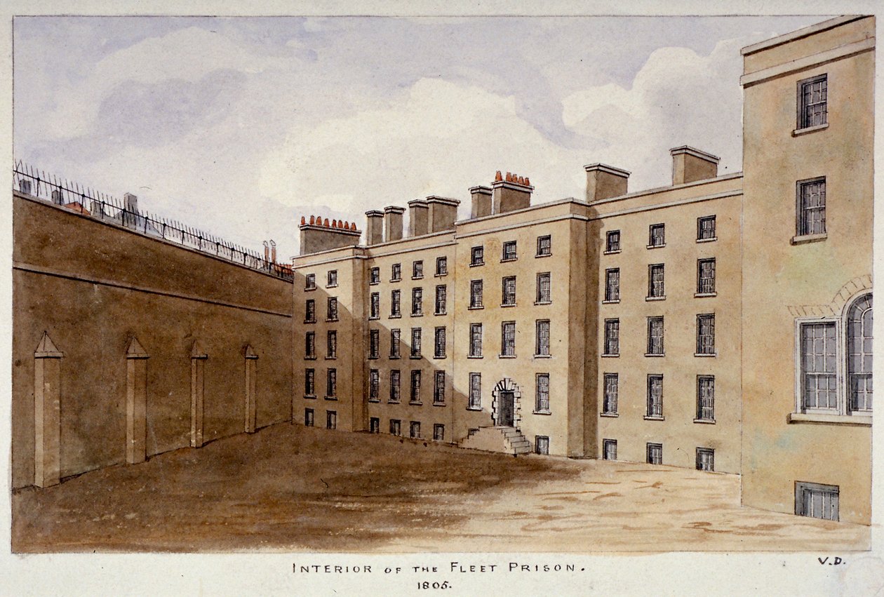 Indre gårdhave til Fleet Prison, City of London, 1805 af Valentine Davis