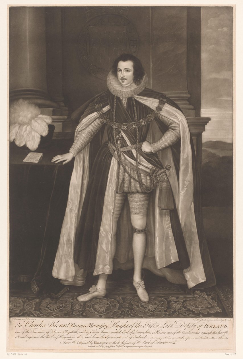 Portret af Charles Blount Sir Charles Blount Baron Mountjoy, Knight of the Parter, Lord Deputy of Ireland (titel på objekt) af Valentine Green