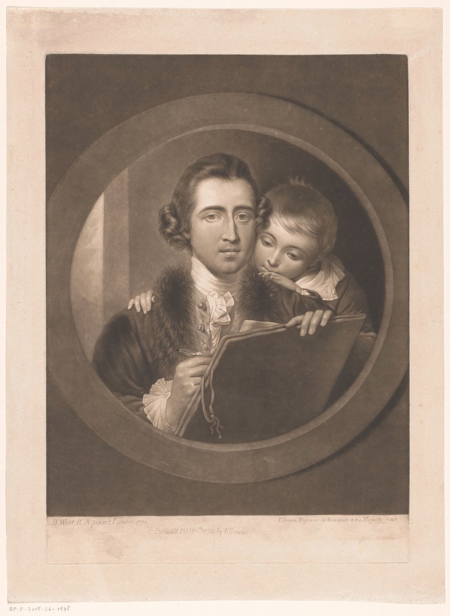 Portræt af kunstneren Benjamin West med sin søn Raphael af Valentine Green