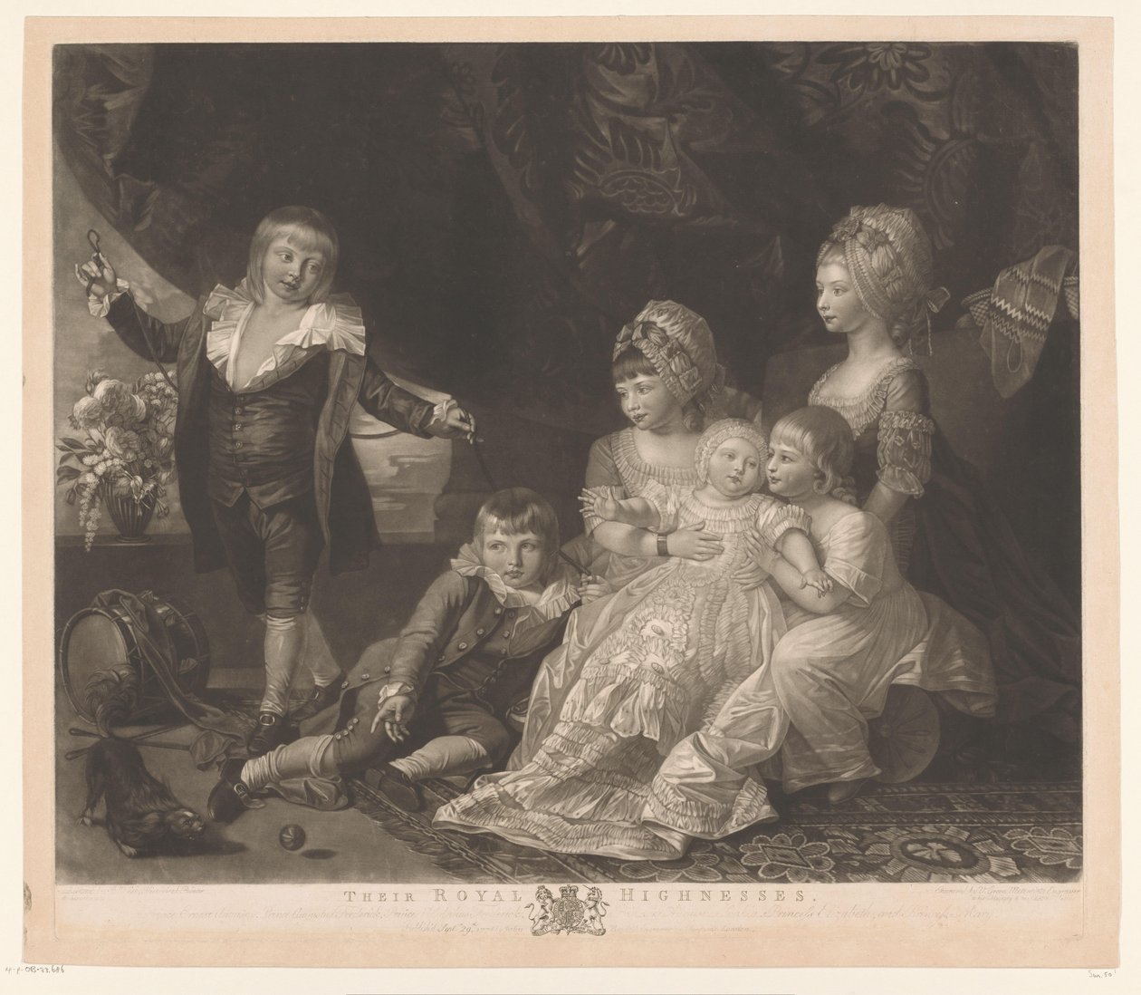 Portræt af seks børn af George III og Charlotte af Mecklenburg-Strelitz Deres Kongelige Højheder (titel på objekt) af Valentine Green