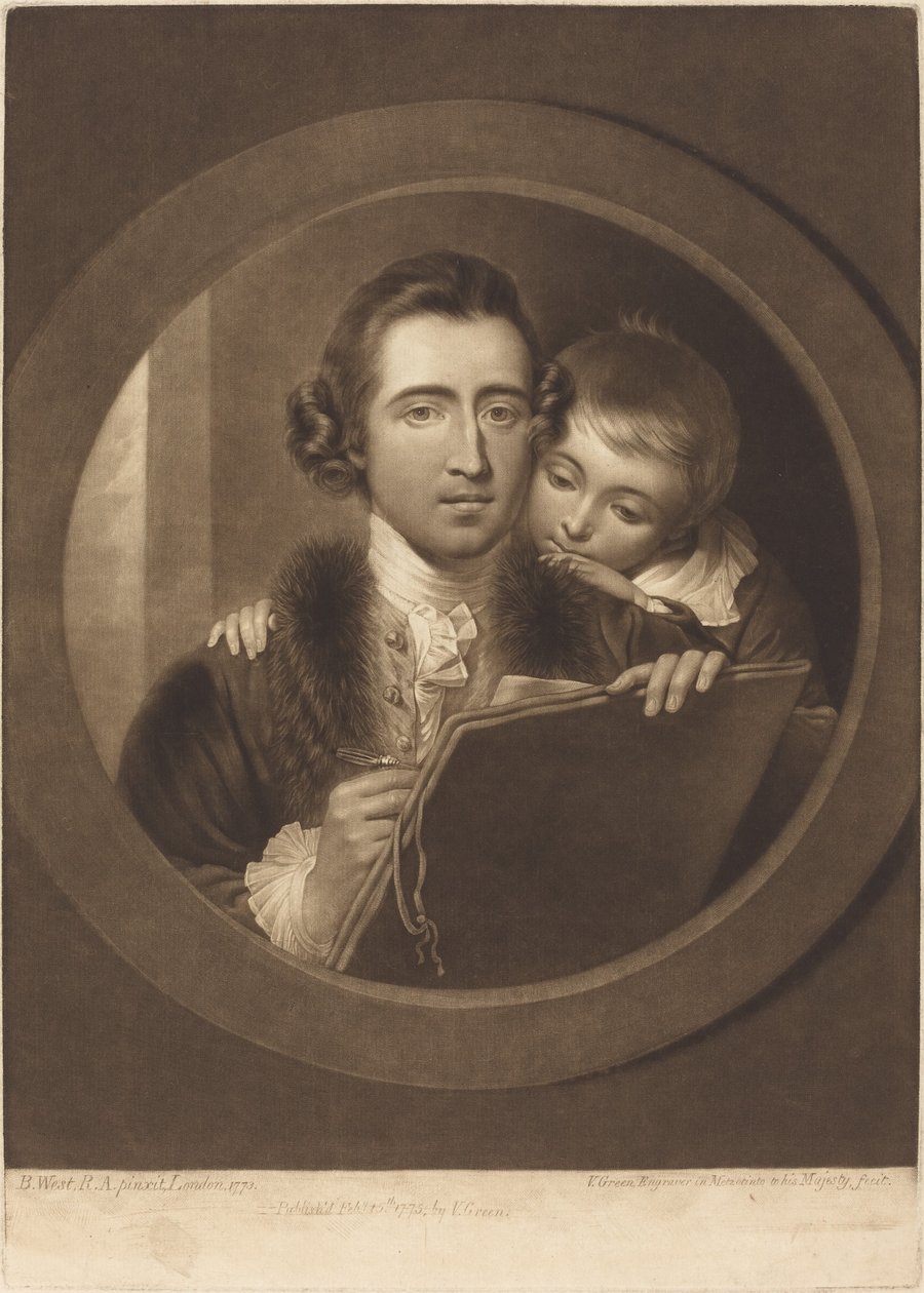 Benjamin West, Esqr R.A. og hans søn RI West af Valentine Green after Benjamin West