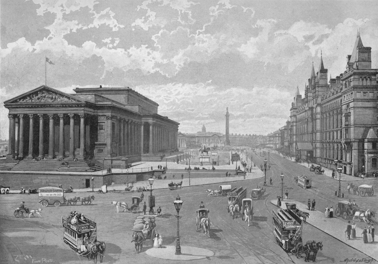 Liverpool: St. Georges Hall og Lime Street, c1896 af Valentine and Sons Ltd