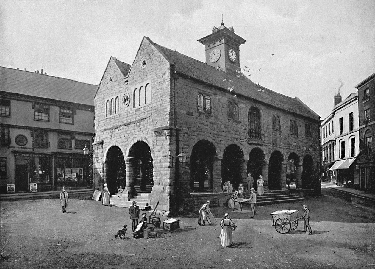 Market Hall og Kyrles House, Ross, c1896 af Valentine and Sons Ltd