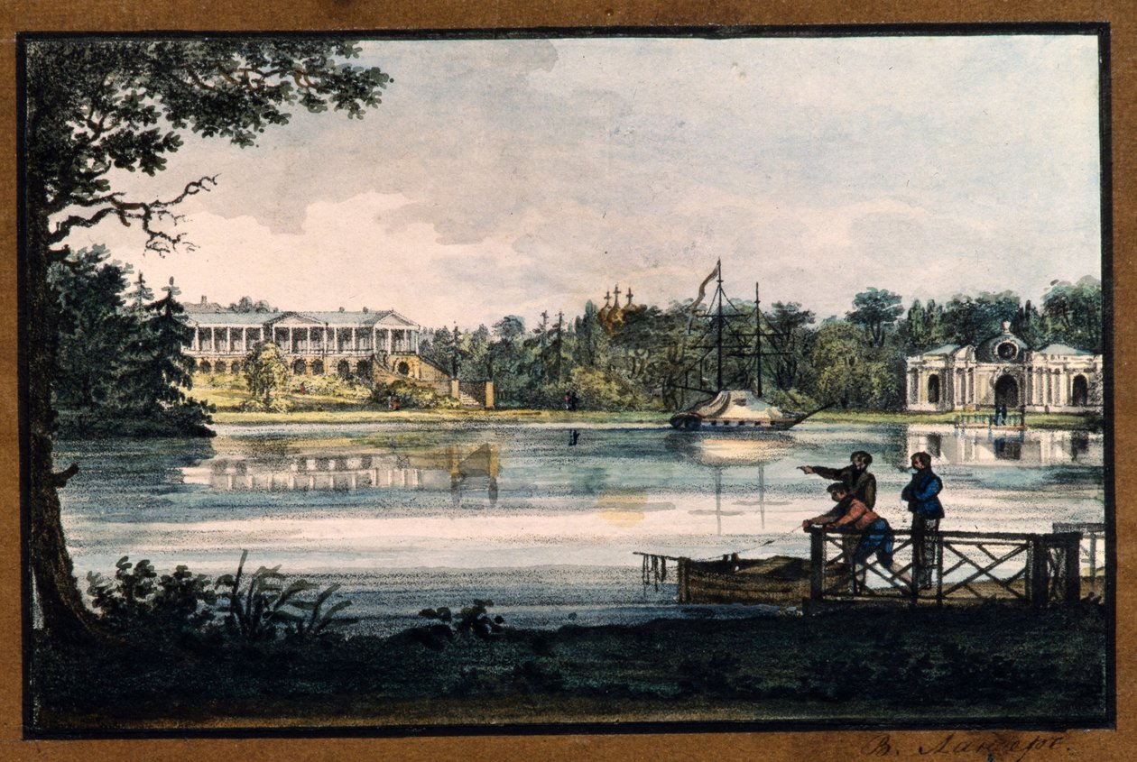""Cameron Gallery at the Catherine Palace in Tsarskoye Selo"" af Valerian Platonovich Langer (1799-1870), Litografi, akvarel, ca. 1820, Statens Friluftsmuseum Tsarskoye Selo, Skt. Petersborg af Valerian Platonovich Langer