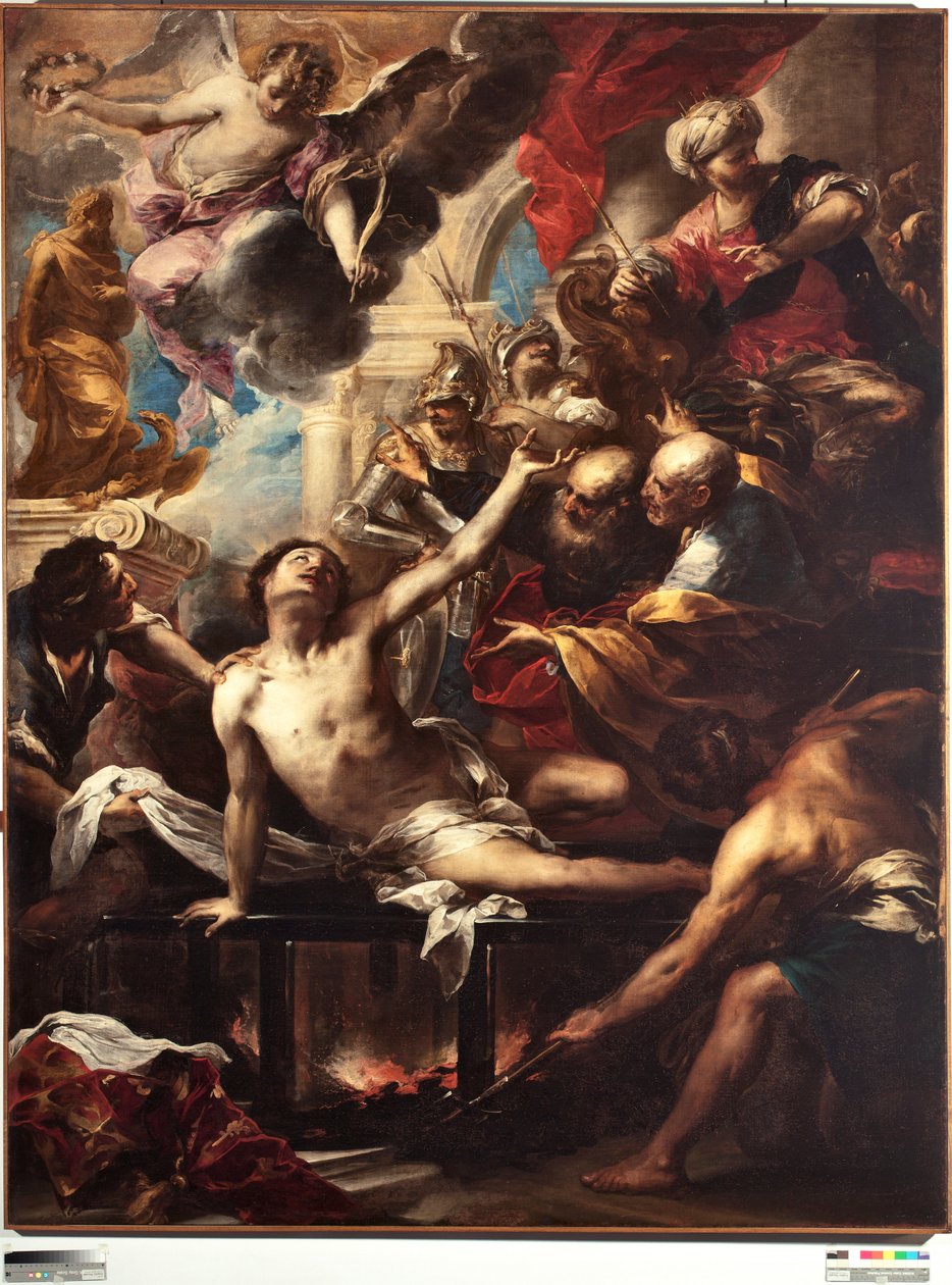 St Lawrences martyrium på gitteret Maleri af Valerio Castello (1624-1659) Dim 236 x 182 cm Genes, Musei di Strada Nuova (tidligere Palazzo Bianco) af Valerio Castello