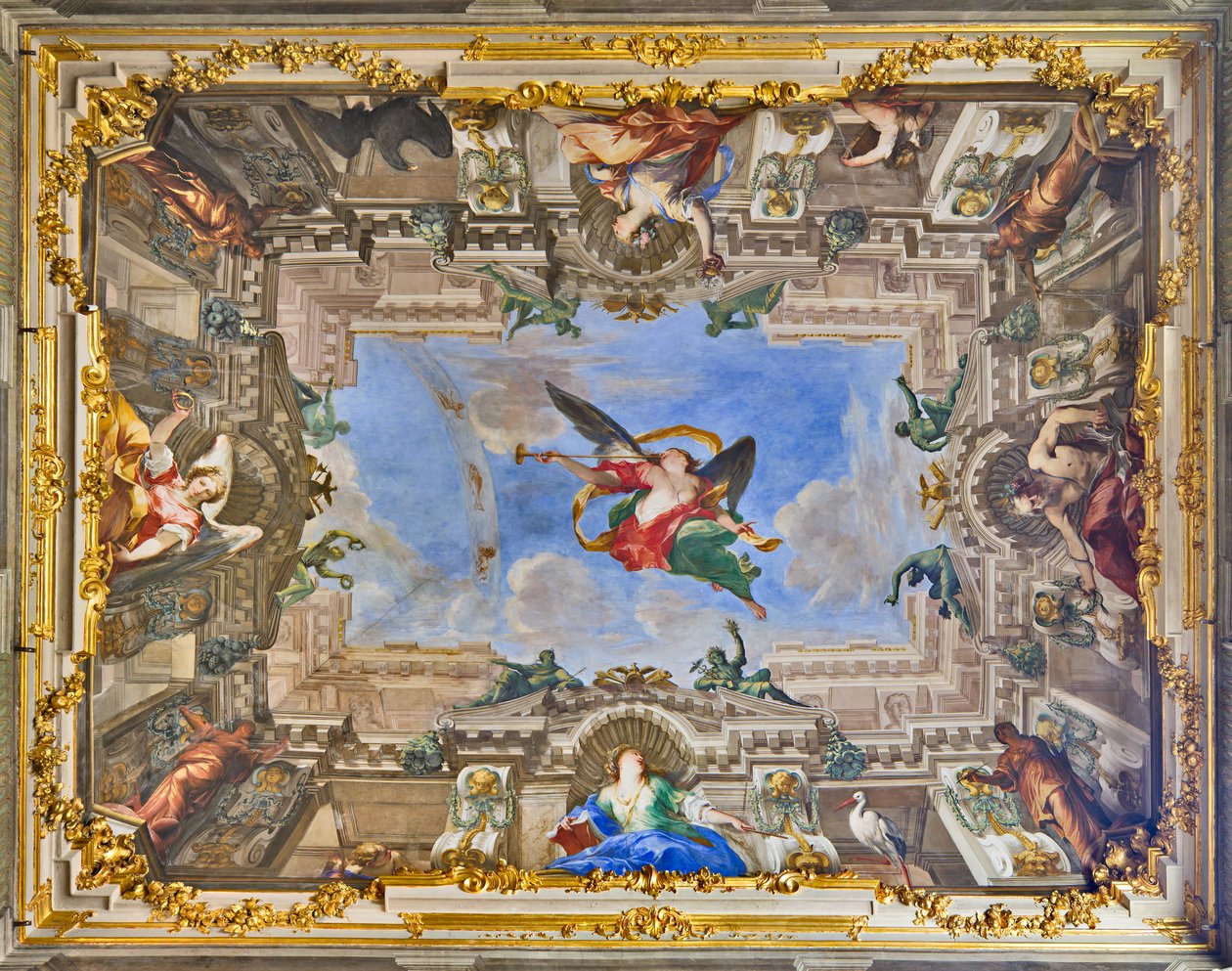 Allegory of the Fame og allegoriske figurer fra Balbi-familiens Hall of the Fame (fresco) af Valerio and Mariani Giovanni Maria Castello
