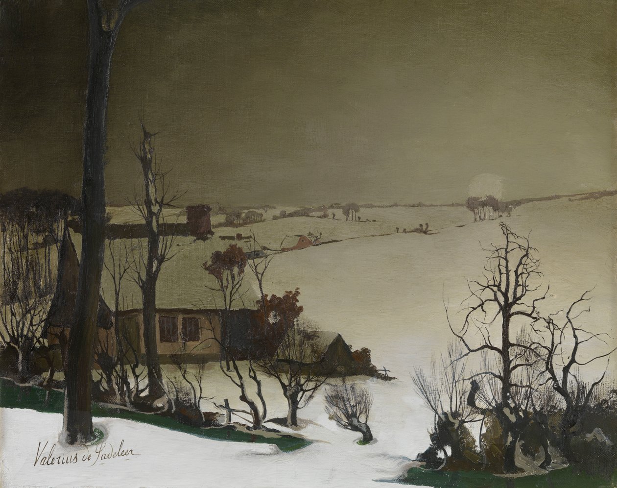Vinterlandskab om morgenen (olie på panel) af Valerius de Saedeleer