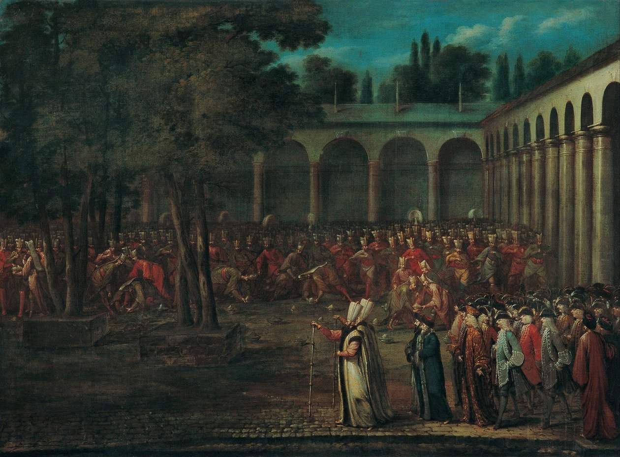 Ambassadørdelegationen passerer gennem den anden gårdhave til Topkapı-paladset, 1720