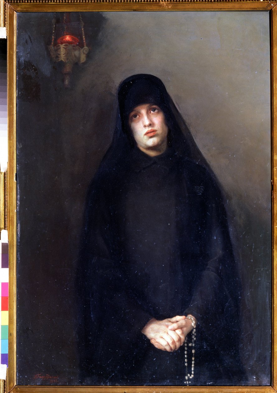 En nonne (En nonne). Maleri af Varvara Matveyevna Baruzdina (1862-1941). Olie på lærred af Varvara Baruzdina