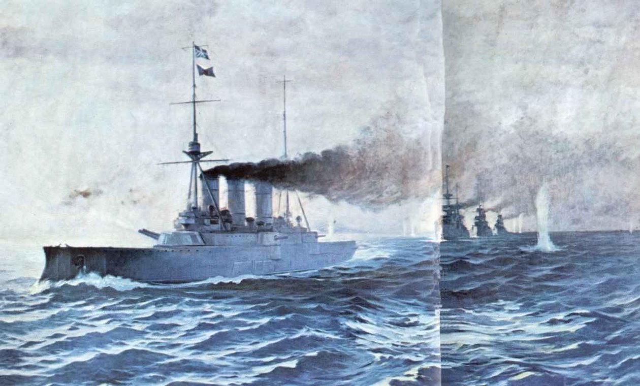 Søslaget ved Elli, 13. december 1912 malet i 1913 af Vassileios Chatzis 1865-1915, fra Naval Museum of Greece, i Piræus. Det viser krydstogteren Averof foran, med de tre gamle slagskibe Hydra, Spetsai og Psara efter, der skyder mod af Vasileios Hatzis
