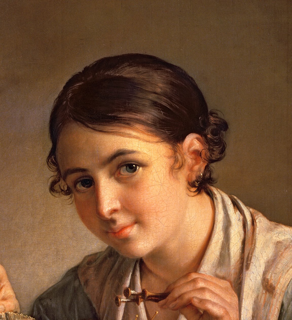 Kniplejeren, 1823 (detalje af 41740) af Vasili Andreevich Tropinin