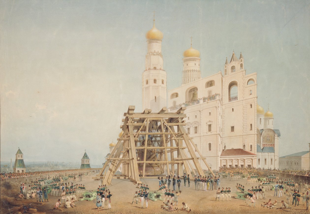 Rejsning af zarklokken i Kreml i Moskva i 1836, 1839 af Vasili Semenovich Sadovnikov