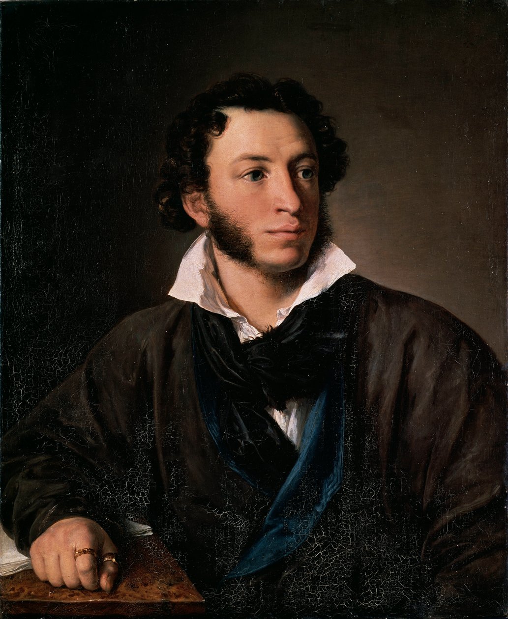 Portræt af forfatteren Alexander Pushkin (Portræt af forfatteren Alexander Pushkin) - Maleri af Vasili Andreyevich Tropinin (Vassili Tropinin) (1776-1857), olie på lærred af Vasili Andreevich Tropinin