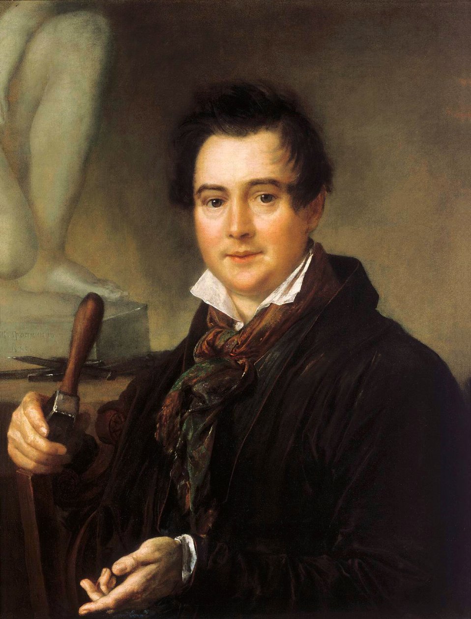 Portræt af billedhuggeren Ivan P. Vitali 1794-1855, 1800-tallet. af Vasili Andreyevich Tropinin